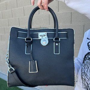 Michael Kors Black Hamilton Large Tote w/ Silver Hardware and Silver Trim